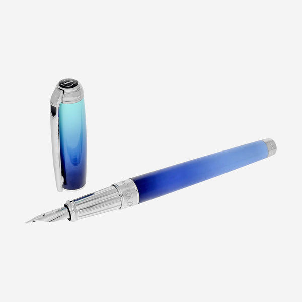 S.T. Dupont Line D La Mer Gradient Blue Solid Brass Natural Lacquer Fountain Pen 410132L