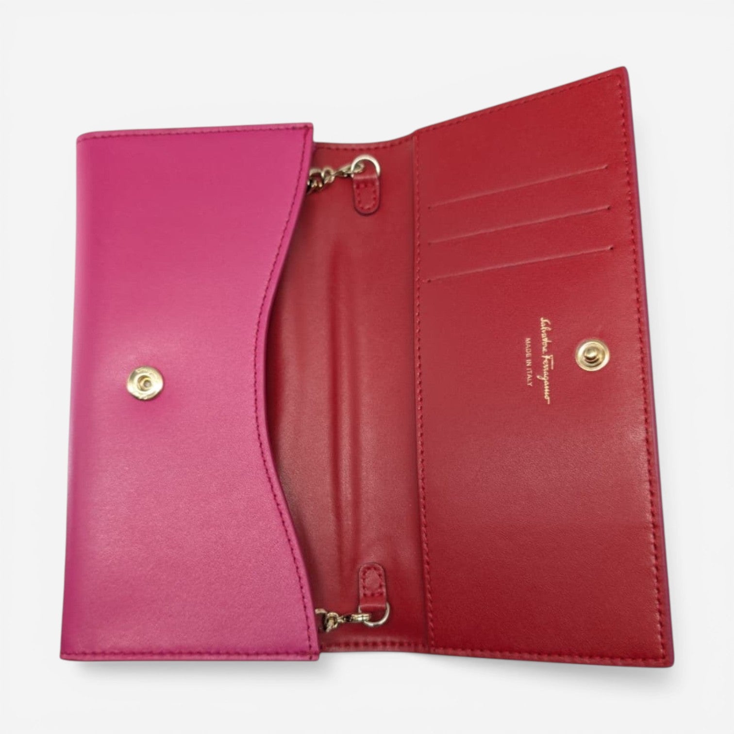 Salvatore Ferragamo Vara Women's 705292 Pink Wallet With Chain MSRP $795 - THE SOLIST