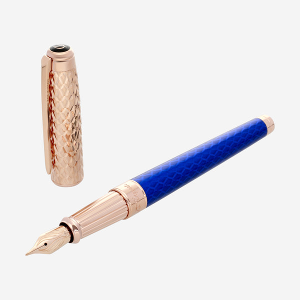 S.T. Dupont Line D Eternity Large Dragon Blue Brass & Rose Gold-Plated Fountain Pen (M) 420030L