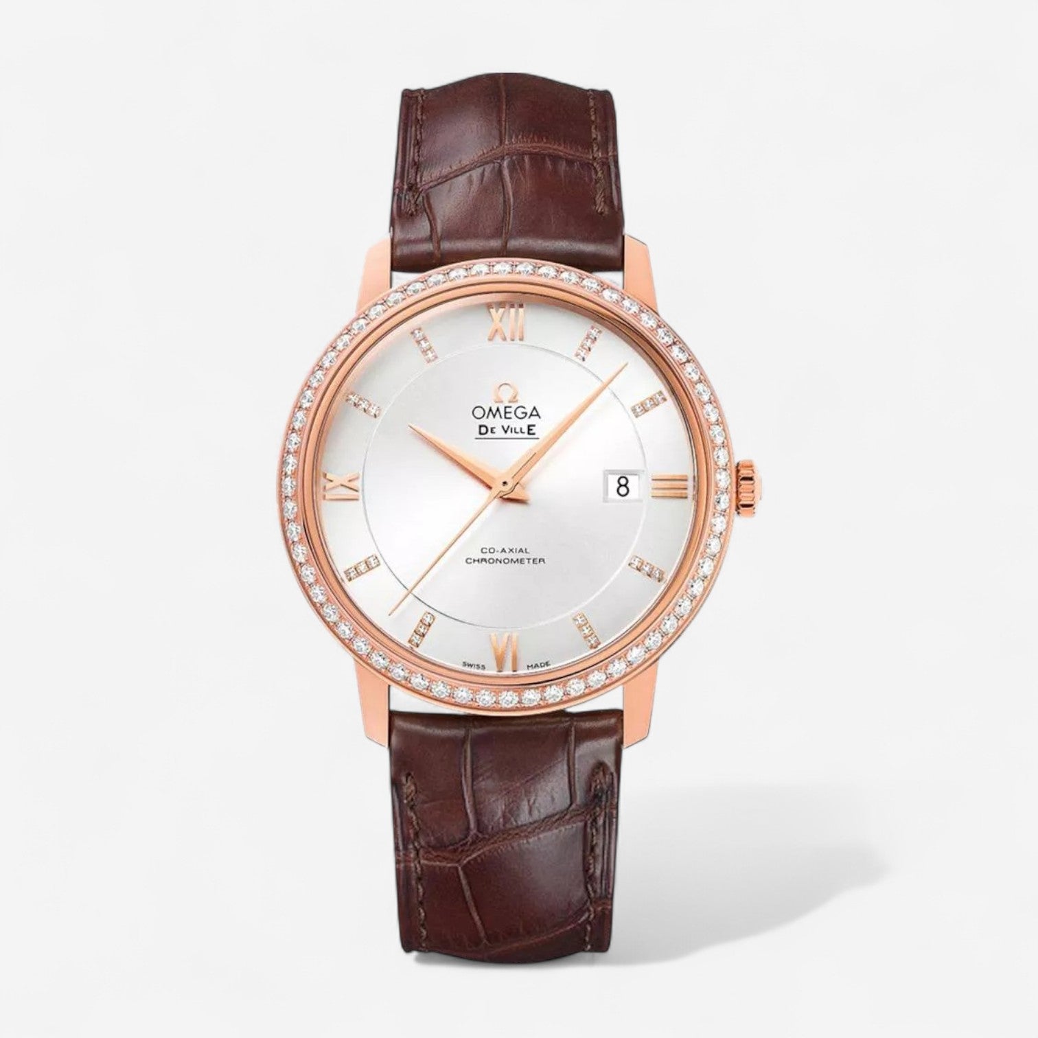 Omega De Ville Prestige 18K Rose Gold Automatic Diamond Unisex Watch 424.58.40.20.52.002