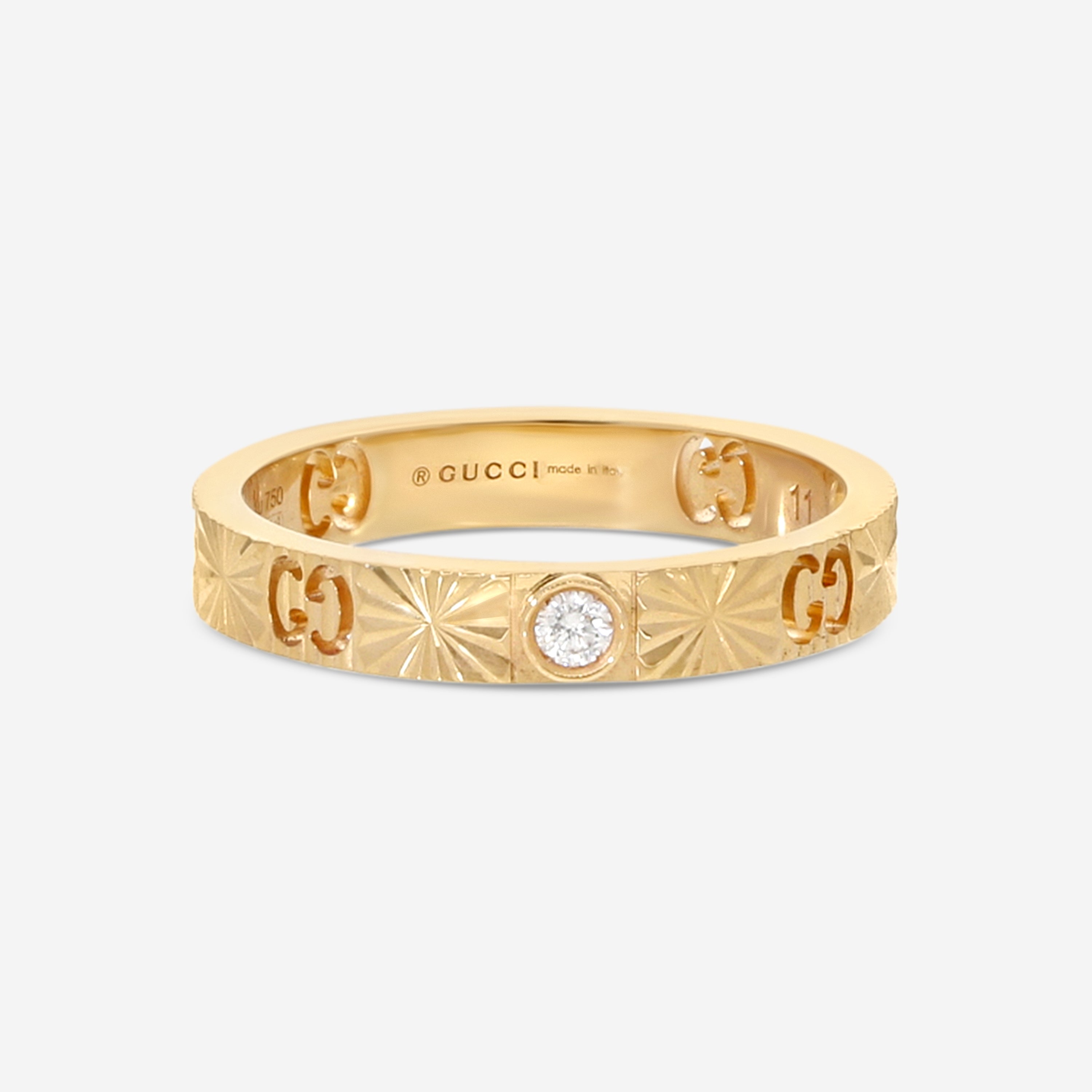 Gucci Icon Ring 18K Yellow Gold and Diamond Band Ring YBC7278920020 MSRP $1,610 - THE SOLIST