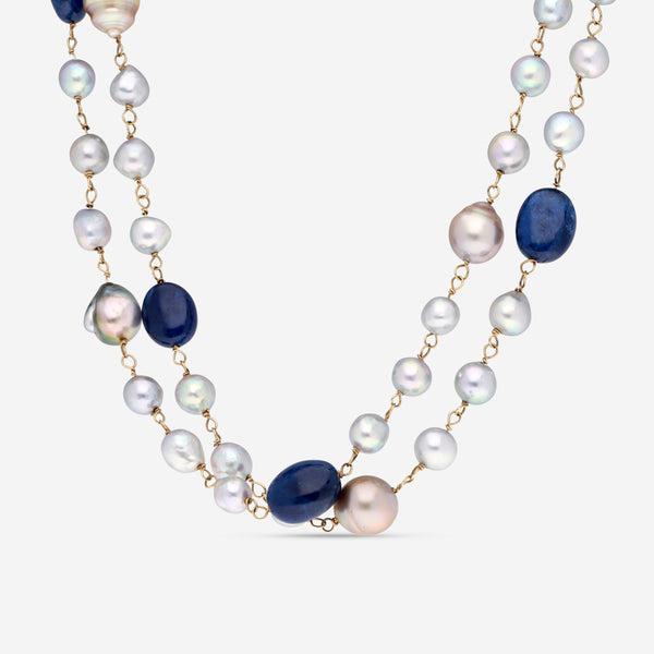Zydo 18K Gold Sapphires and Fresh Water Pearl Necklace OL417
