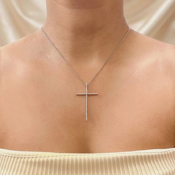 Crivelli 18K White Gold Diamond Cross Pendant Necklace 047639