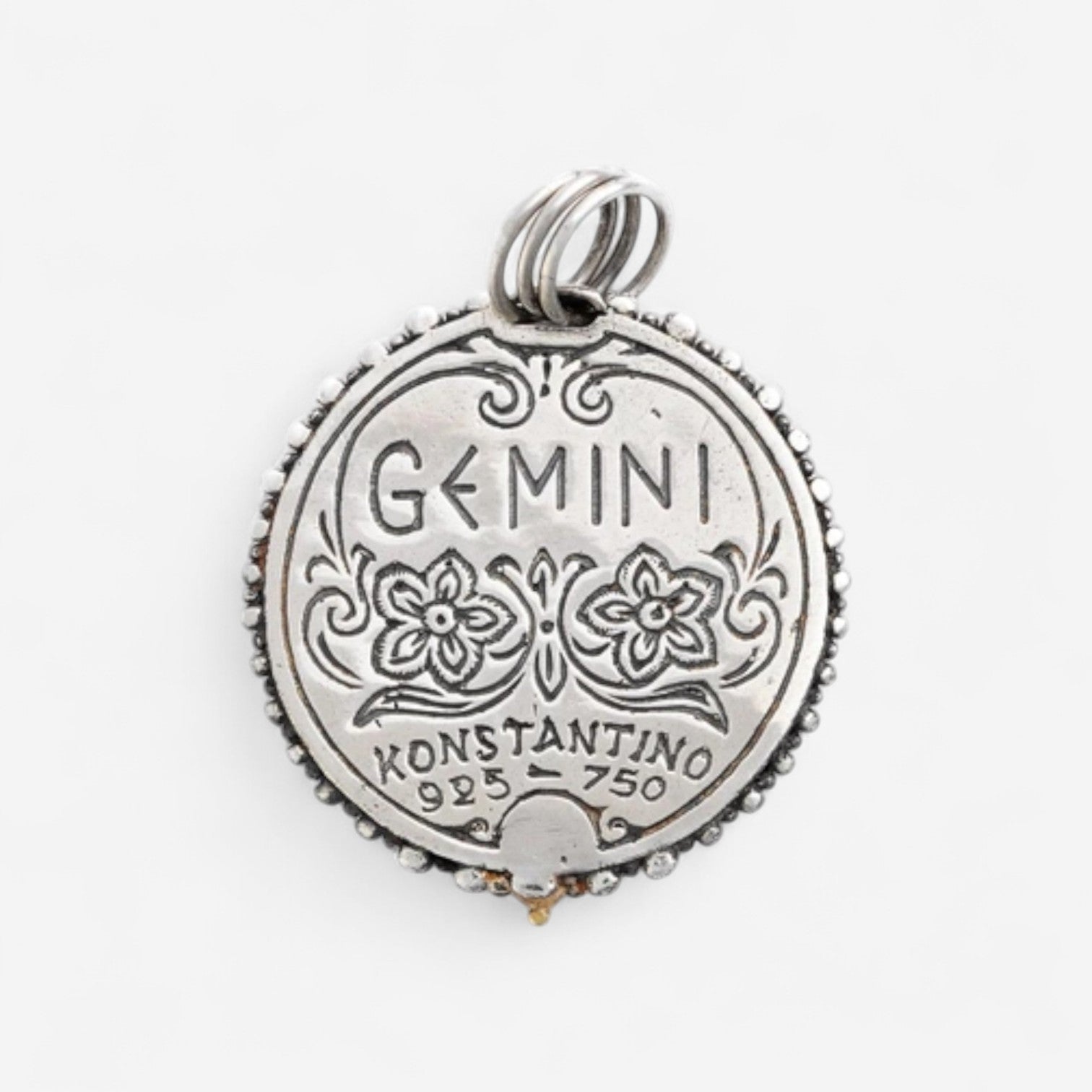 Konstantino Zodiac Gemini Sterling Silver & 18K Yellow Gold Diamond Carved Pendant MEKJ625-109 - THE SOLIST