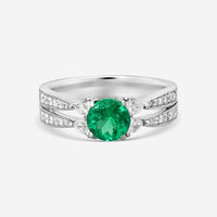 Gregg Ruth 18K White Gold Diamond & Green Sapphire Split Shank Ring Sz. 6.5 4F03