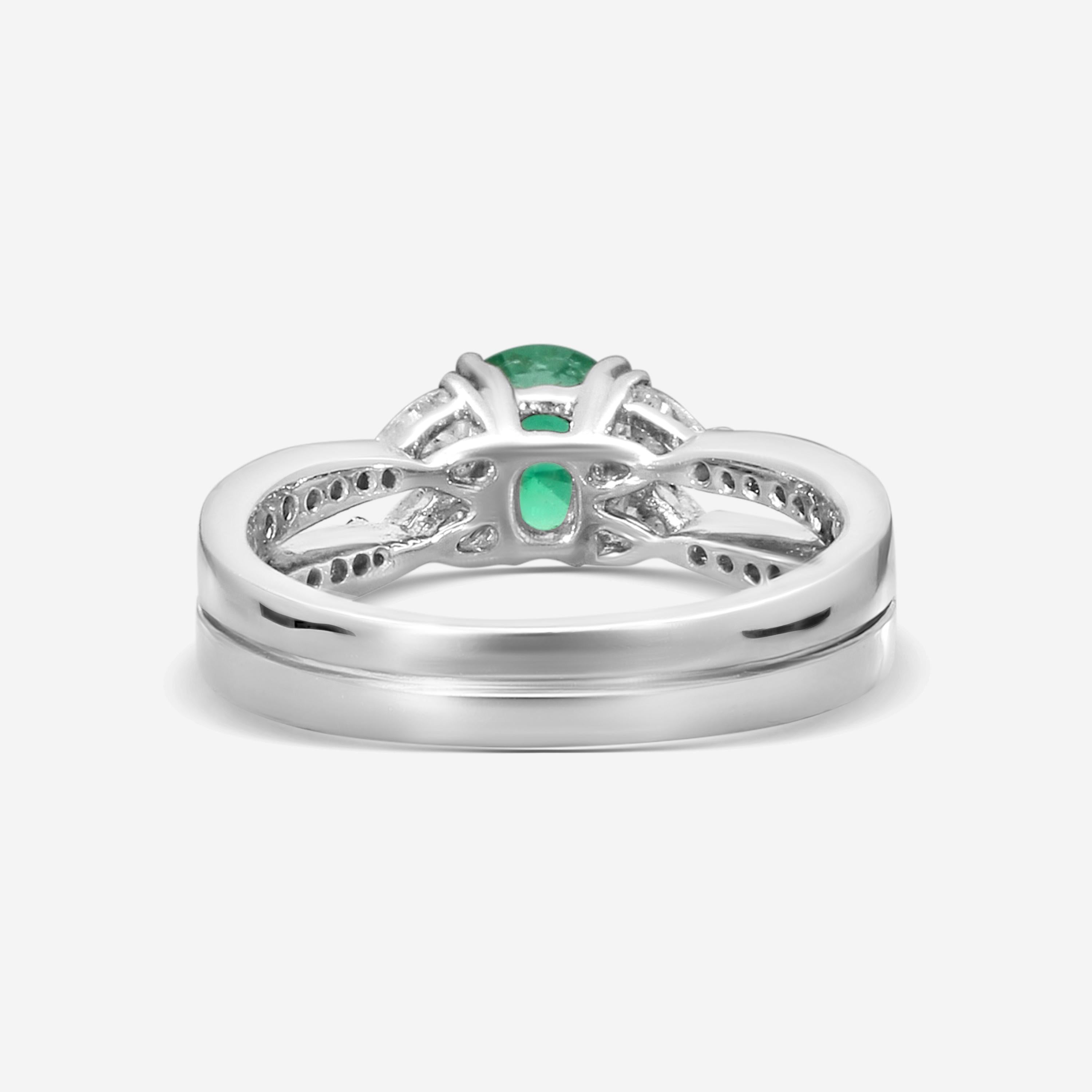 Gregg Ruth 18K White Gold Diamond & Green Sapphire Split Shank Ring Sz. 6.5 4F03