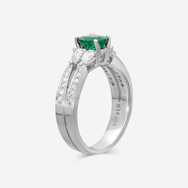 Gregg Ruth 18K White Gold Diamond & Green Sapphire Split Shank Ring Sz. 6.5 4F03