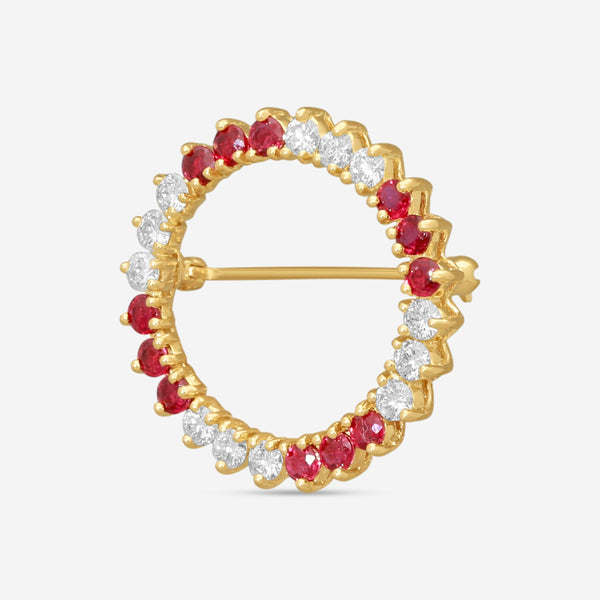 Suna 18K Yellow Gold Ruby & Diamond Circle Pin P7343RY