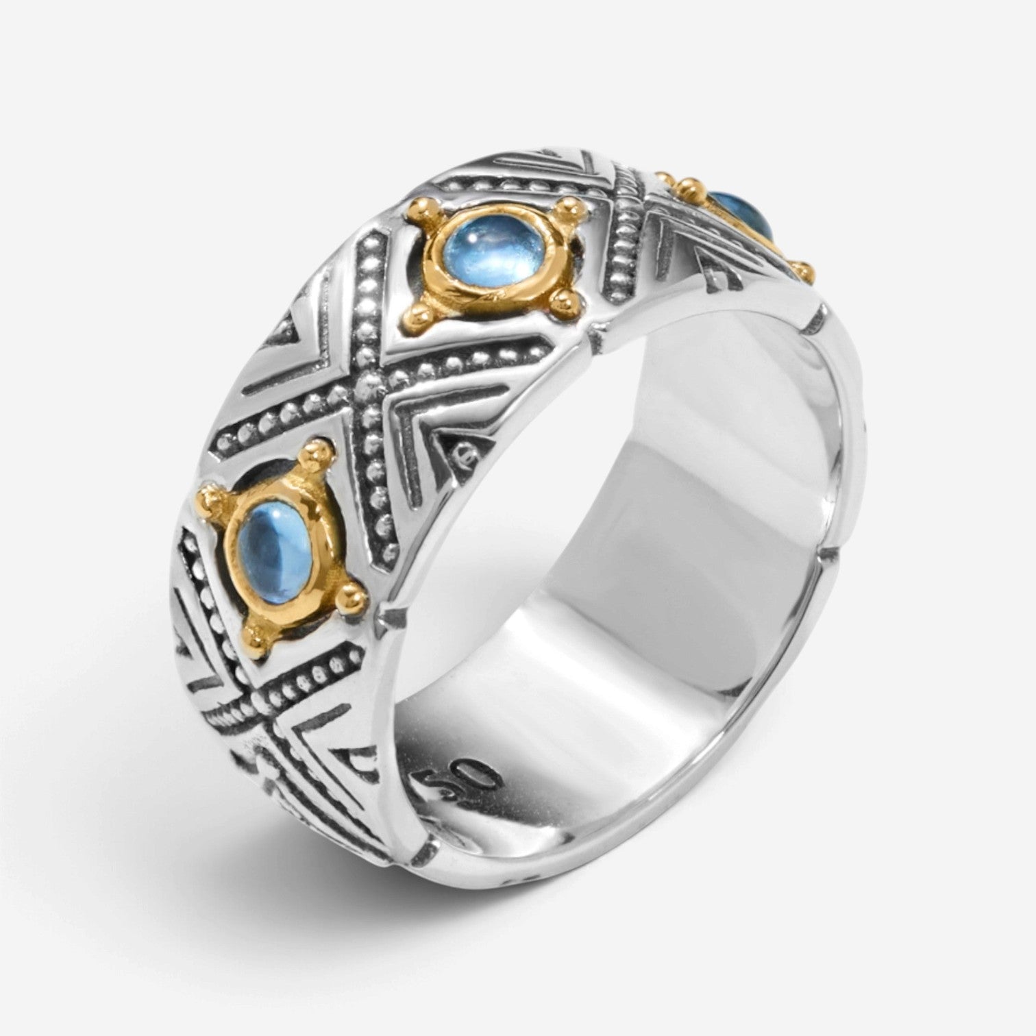 Konstantino Dome Sterling Silver & 18K Yellow Gold Blue Spinel Band Ring Sz. 7 DKJ974-478-S7 - THE SOLIST