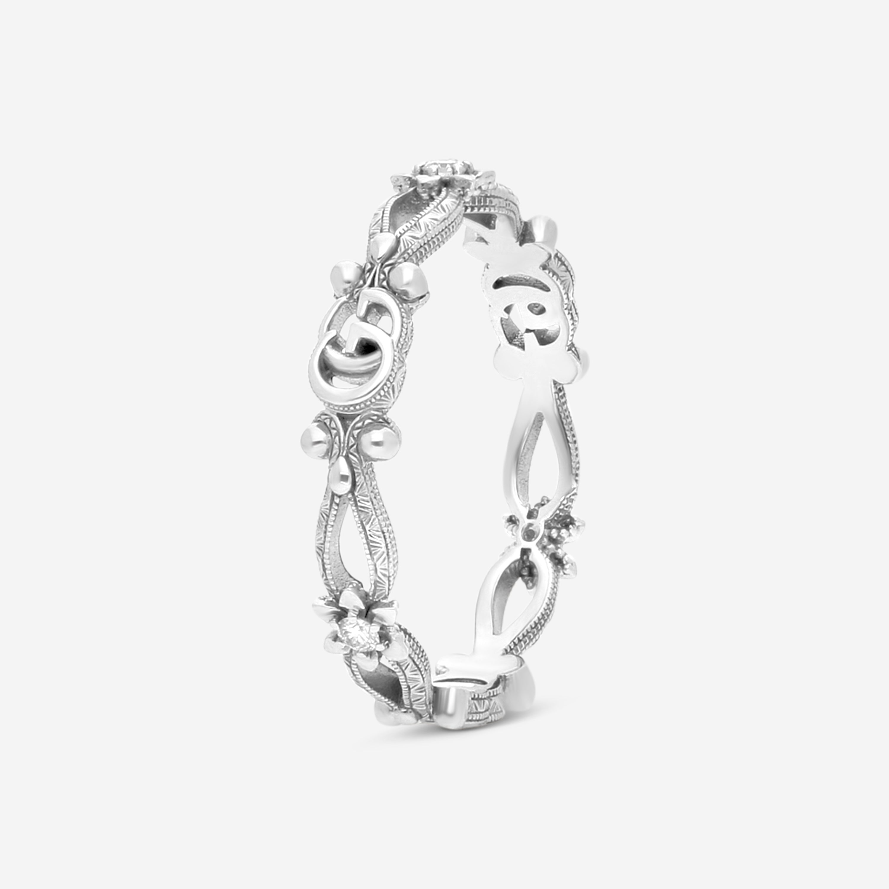 Gucci 18K White Gold and Diamonds Flora Ring YBC6298270020 MSRP $1,490 - THE SOLIST