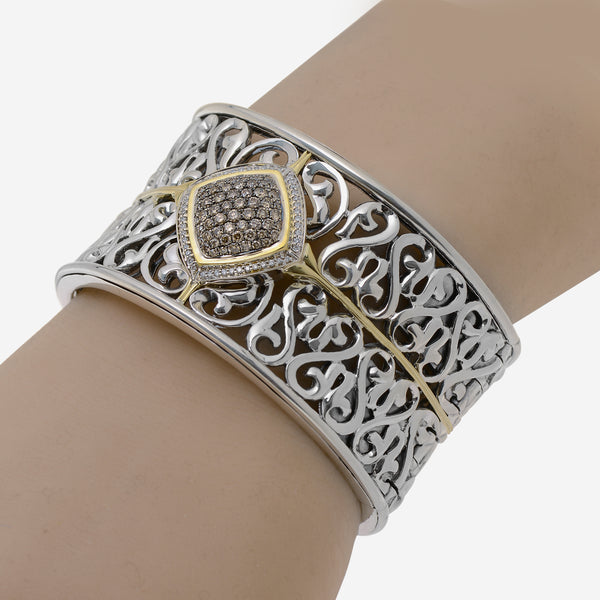 Charles Krypell Sterling Silver and Gold, 1.70ct. tw. White and Brown Diamond Cuff Bracelet - THE SOLIST