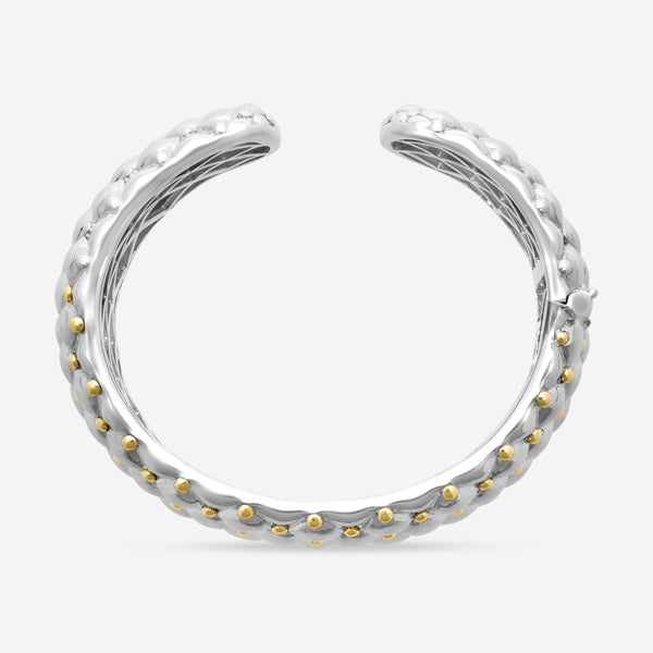 Charles Krypell Sterling Silver and 18K Yellow Gold Wide Cuff Bracelet 5-6902-TFSG