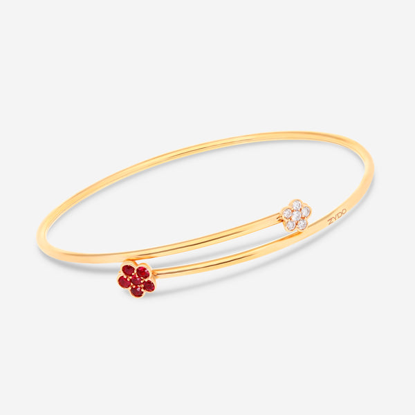 Zydo 18K Yellow Gold Diamond and Ruby Flowers Bracelet VIS119