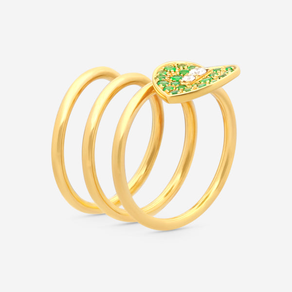 Zydo 18K Yellow Gold Diamond and Emerald Spiral Coil Ring VIS122
