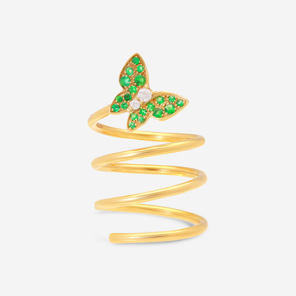 Zydo 18K Yellow Gold Diamond and Emerald Butterfly Coil Ring VIS123