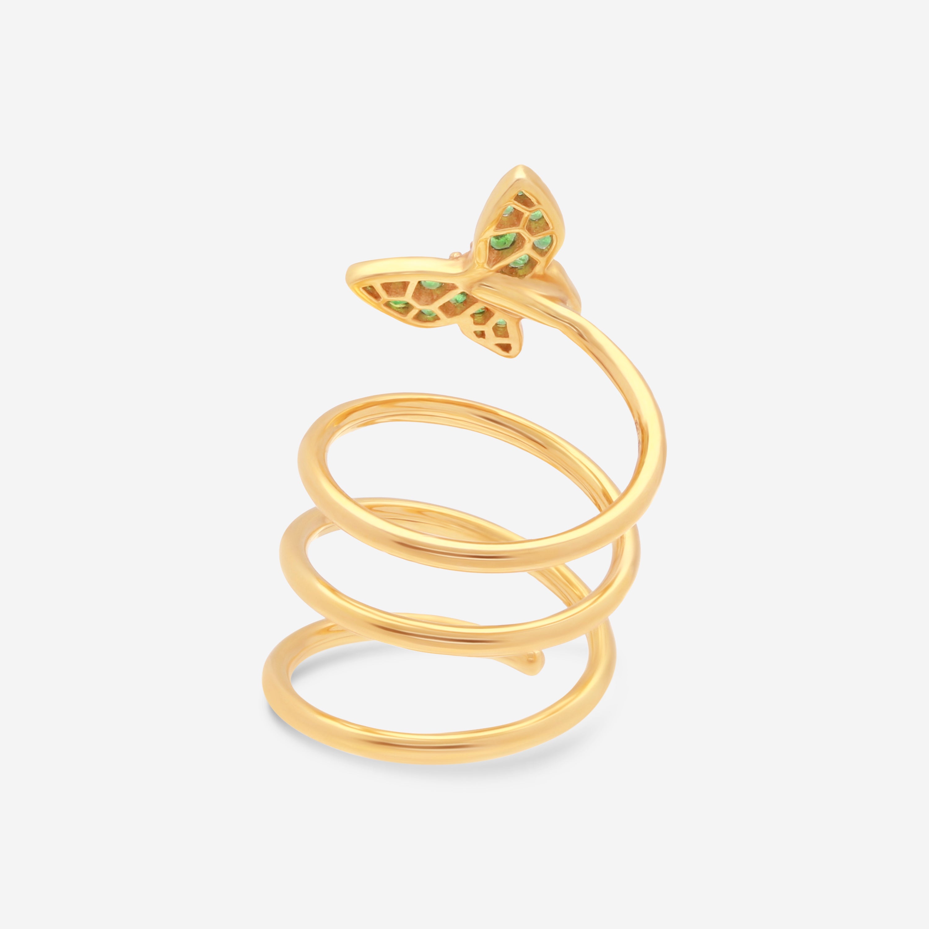Zydo 18K Yellow Gold Diamond and Emerald Butterfly Coil Ring VIS123