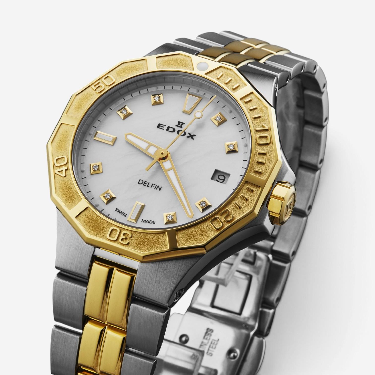 Edox Delfin Stainless Steel Diamond Quartz Ladies Watch 53020-357JM-NADD
