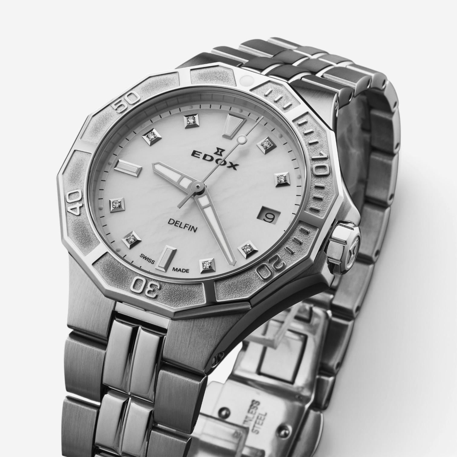 Edox Delfin Stainless Steel Diamond Quartz Ladies Watch 53020-3M-NADN