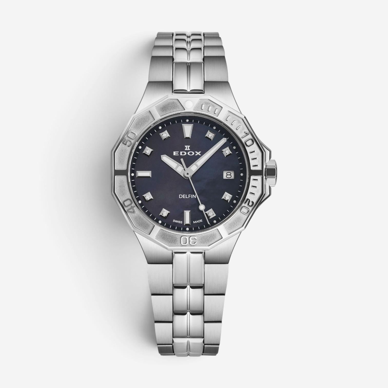 Edox Delfin Stainless Steel Diamond Quartz Ladies Watch 53020-3M-NANND