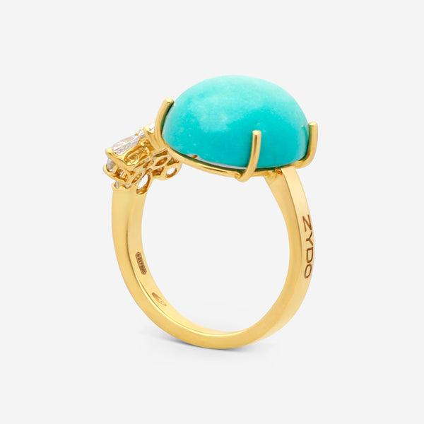 Zydo 18K Yellow Gold Diamond and Turquoise Ring OL552