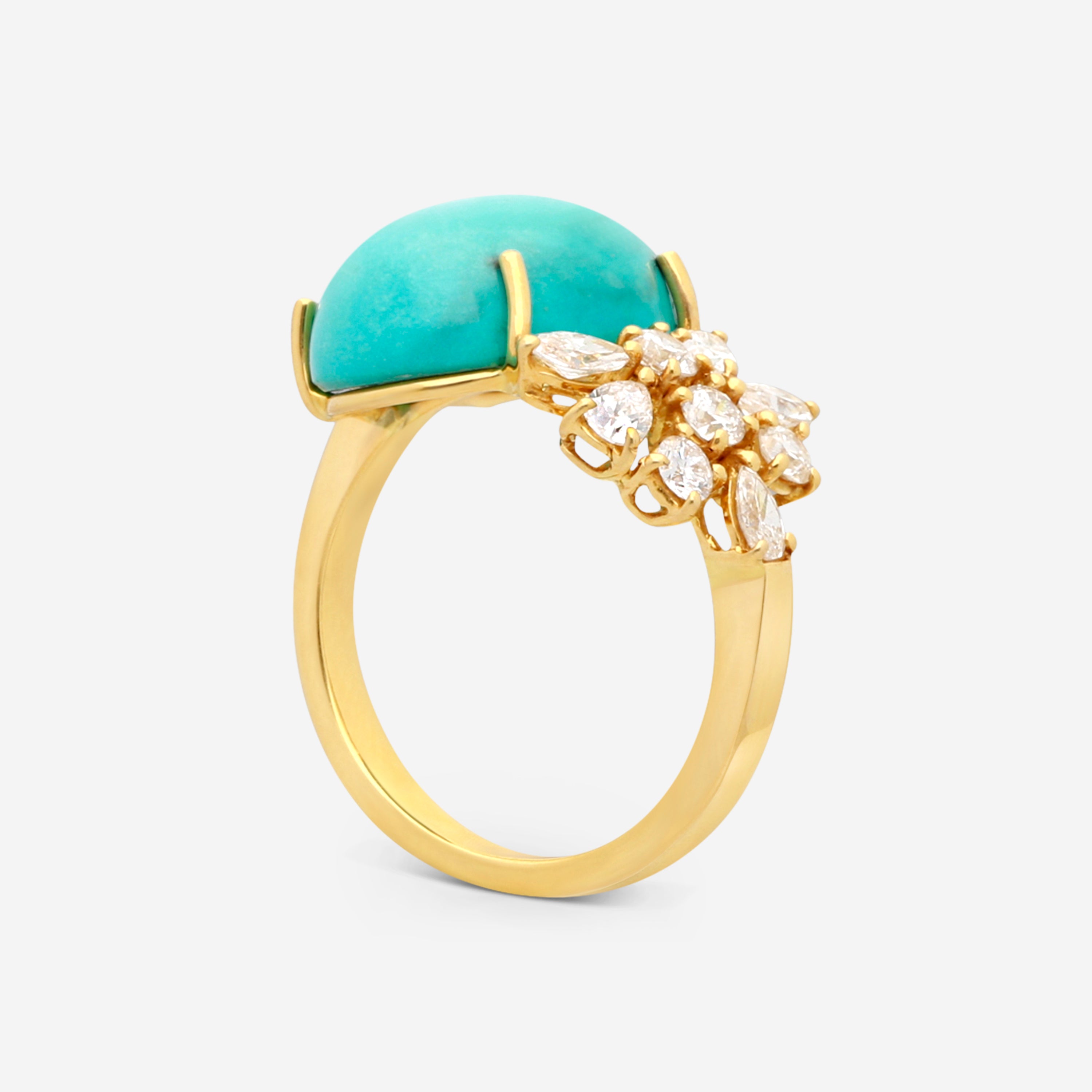 Zydo 18K Yellow Gold Diamond and Turquoise Ring OL552