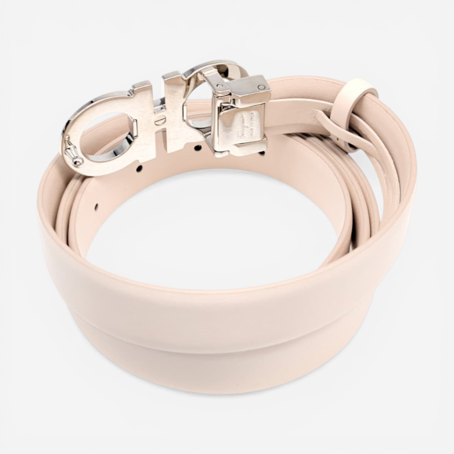 Salvatore Ferragamo Women's 725713 Bone Gancini Diamond Buckle Belt 100 MSRP $550 - THE SOLIST