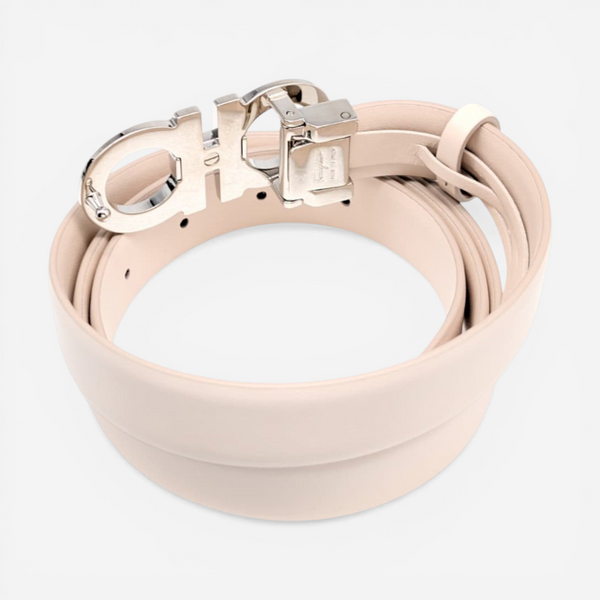 Salvatore Ferragamo Women's 725713 Bone Gancini Diamond Buckle Belt 100 MSRP $550 - THE SOLIST