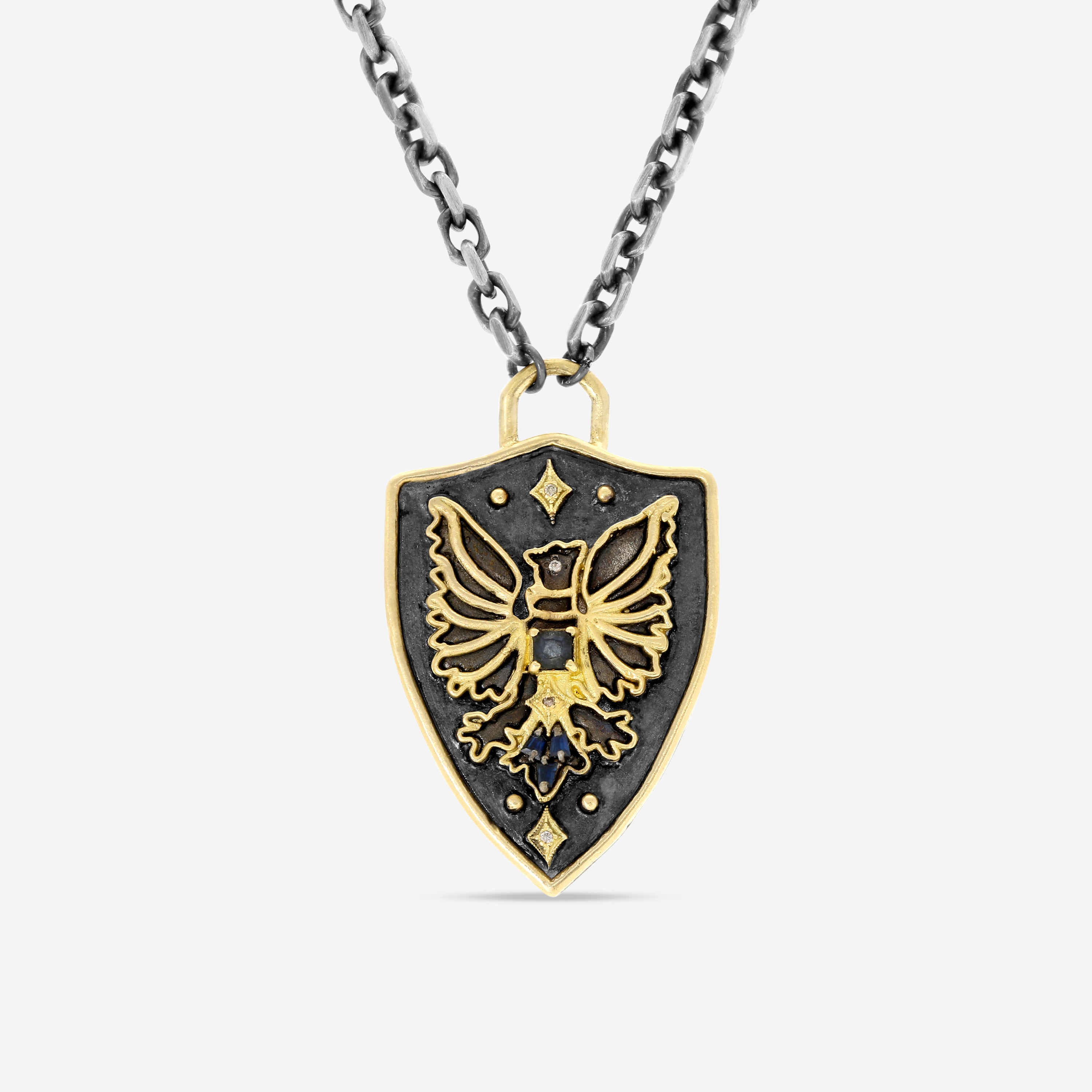 Armenta Romero 18K Yellow Gold Blackened Sterling Silver Multistone Pendant Necklace 17793