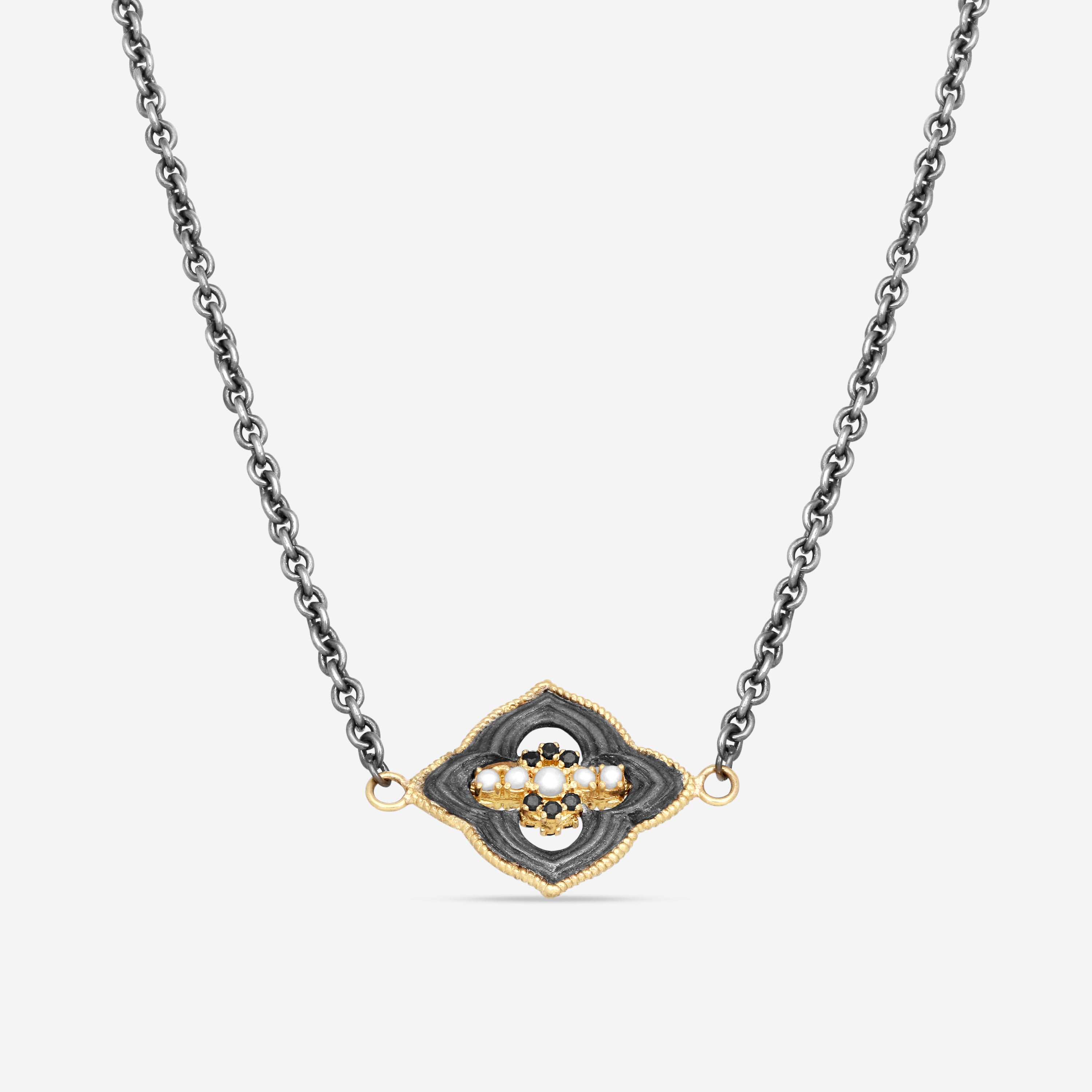 Armenta 18K Yellow Gold, Blackened Sterling Silver Multistone Station Necklace 19528