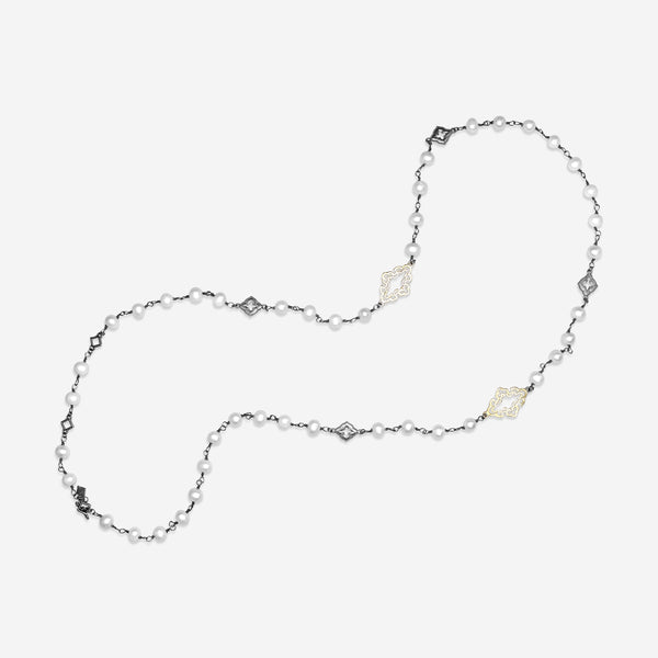 Armenta Old World 18K Yellow Gold & Gunmetal Sterling Silver Pearl Station Necklace 19855