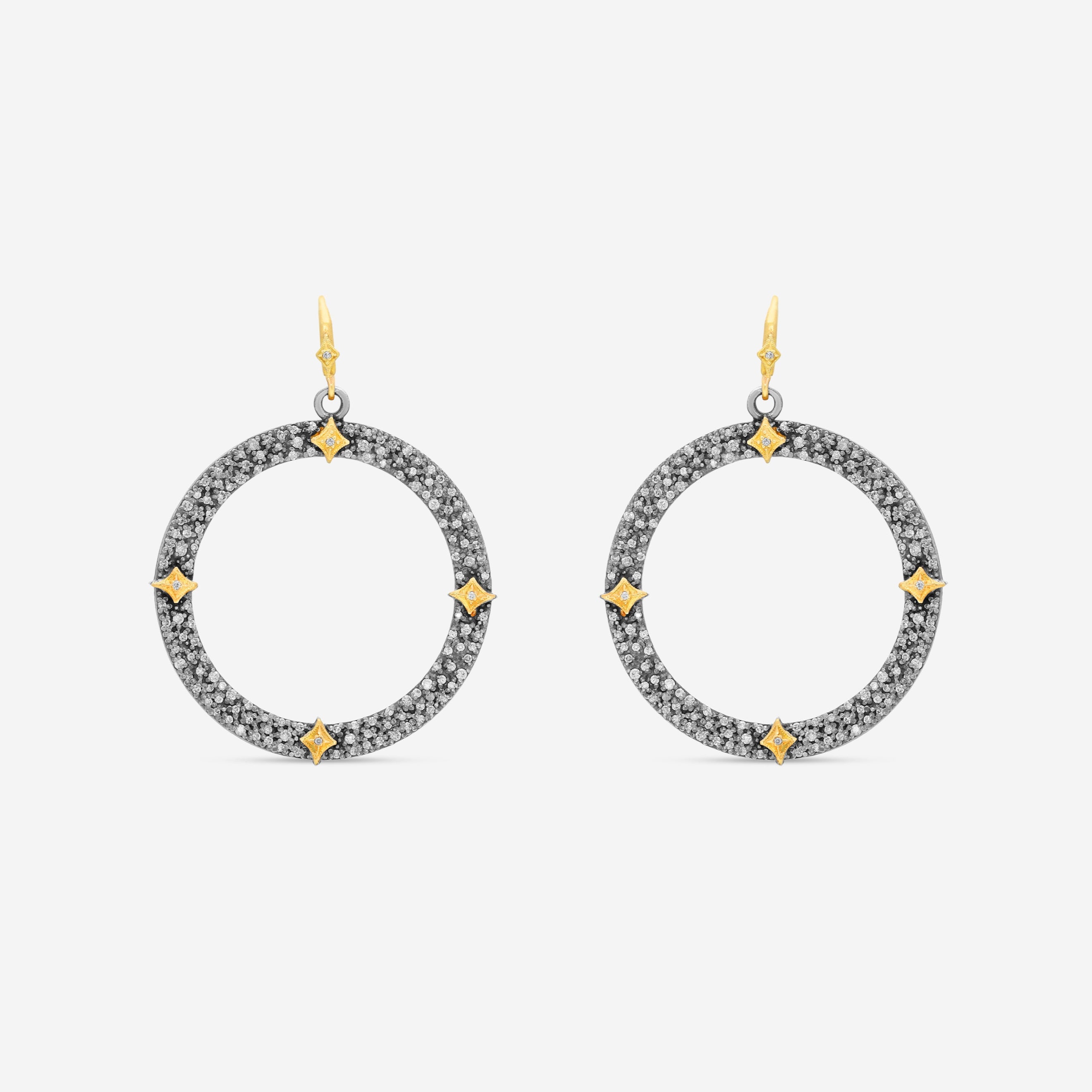 Armenta Old World 18K Yellow Gold & Grey Sterling Silver Champagne Diamond Hoop Earrings 16493 - THE SOLIST