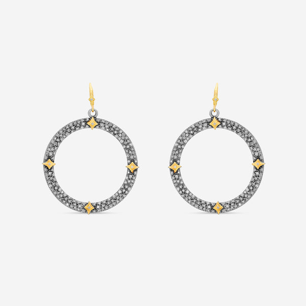 Armenta Old World 18K Yellow Gold & Grey Sterling Silver Champagne Diamond Hoop Earrings 16493 - THE SOLIST