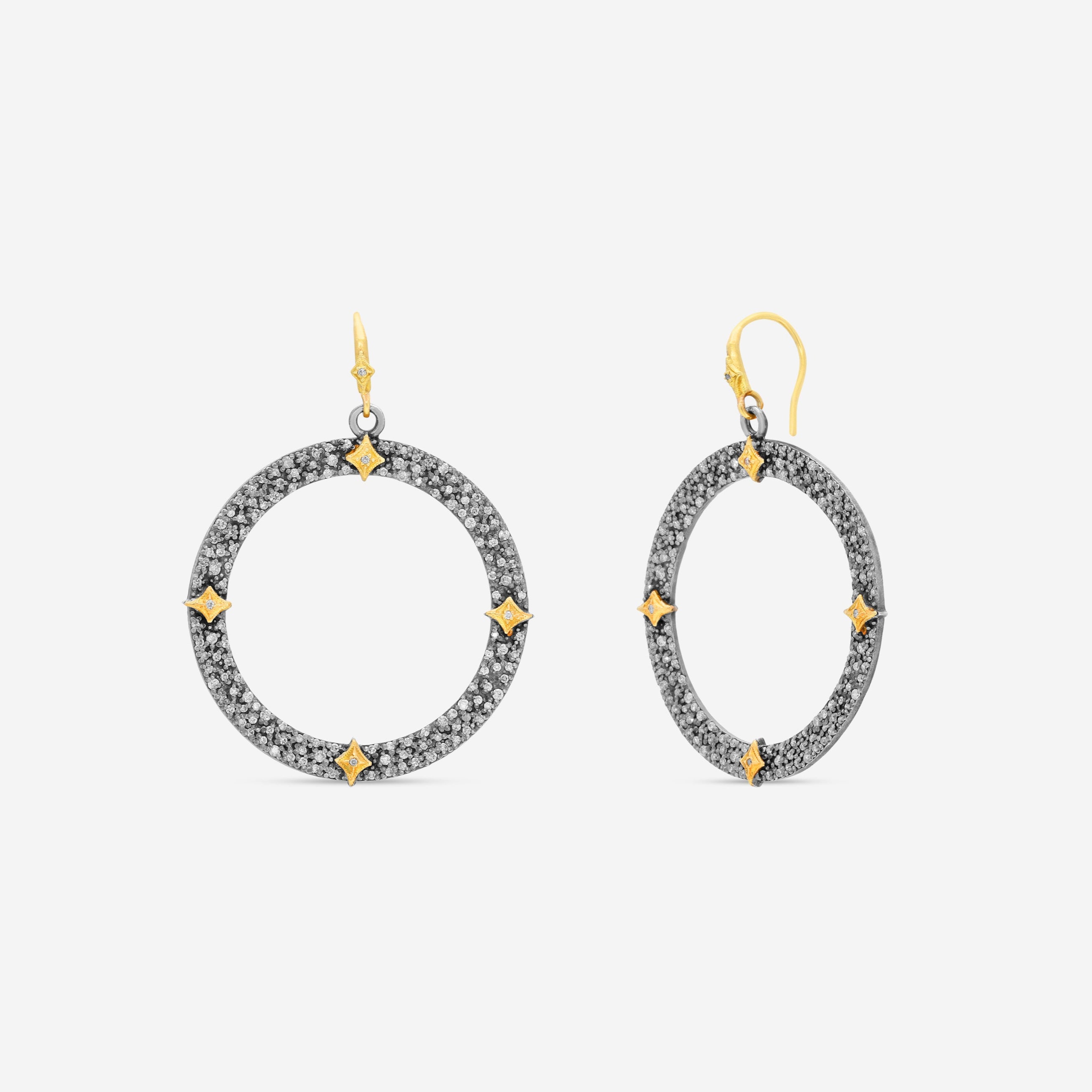 Armenta Old World 18K Yellow Gold & Grey Sterling Silver Champagne Diamond Hoop Earrings 16493 - THE SOLIST