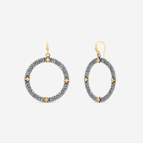 Armenta Old World 18K Yellow Gold & Grey Sterling Silver Champagne Diamond Hoop Earrings 16493 - THE SOLIST