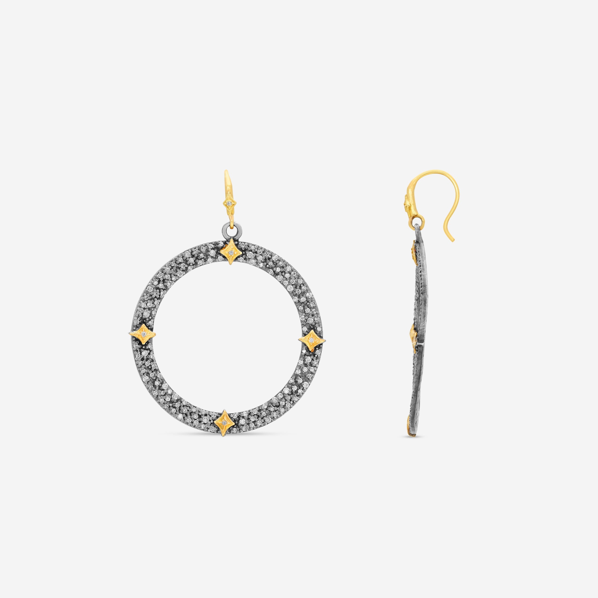 Armenta Old World 18K Yellow Gold & Grey Sterling Silver Champagne Diamond Hoop Earrings 16493 - THE SOLIST