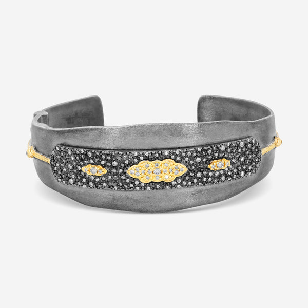 Armenta Old World 18K Yellow Gold & Grey Sterling Silver Champagne Diamond Scroll Cuff Bracelet 18745 - THE SOLIST