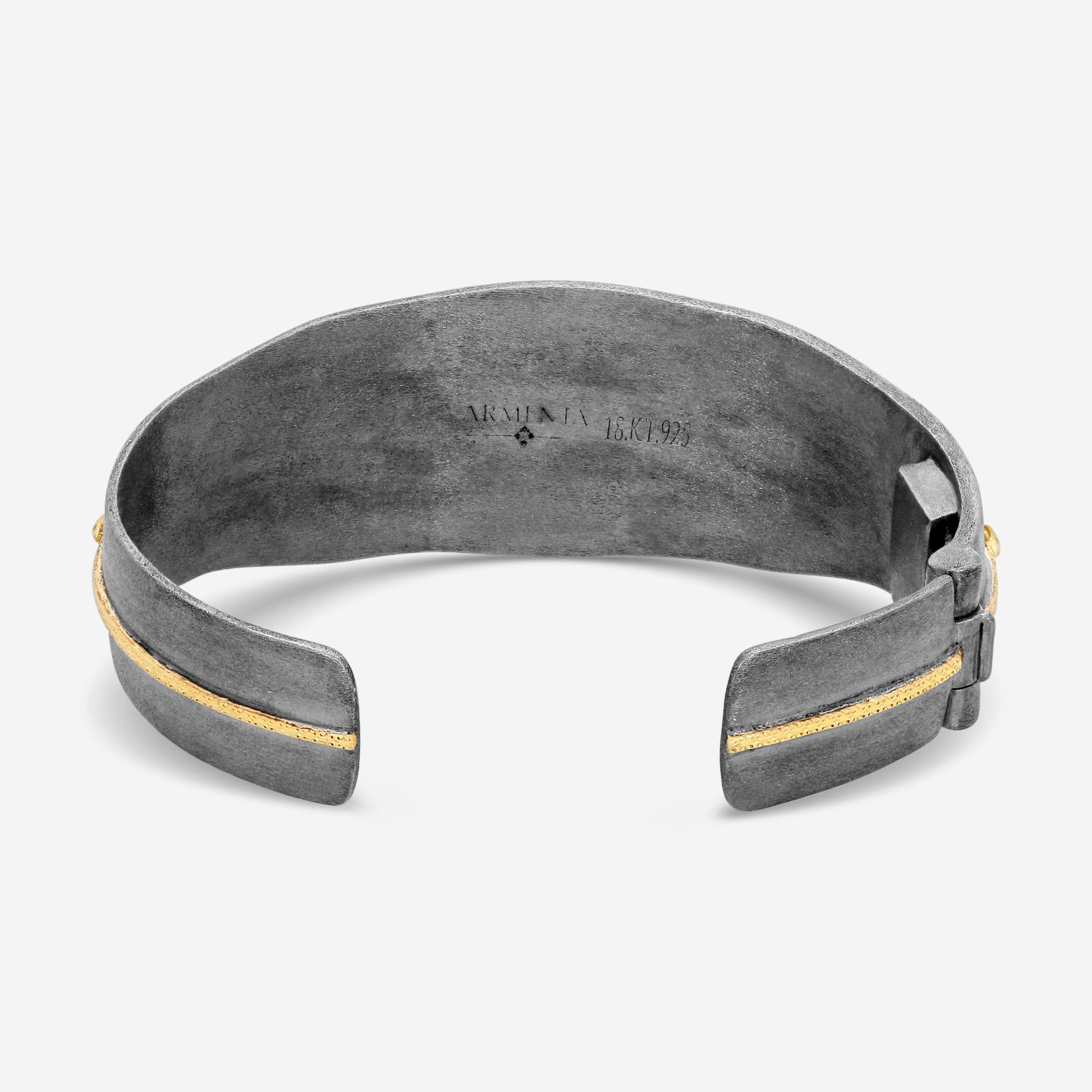 Armenta Old World 18K Yellow Gold & Grey Sterling Silver Champagne Diamond Scroll Cuff Bracelet 18745