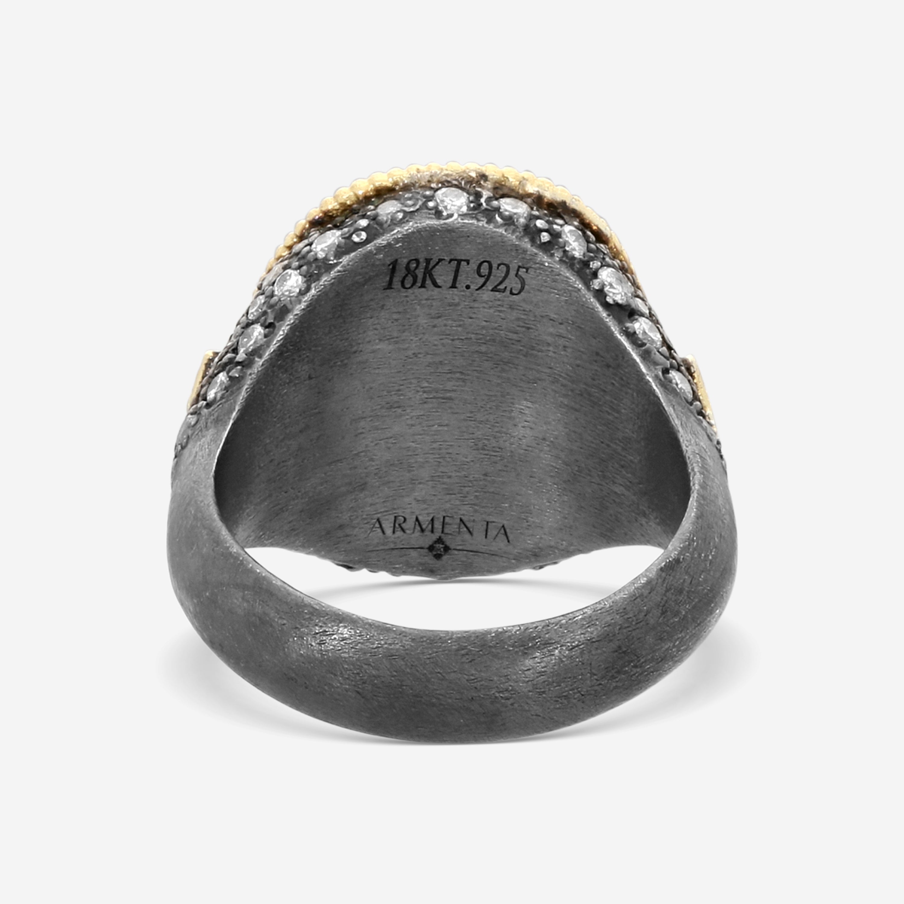 Armenta Old World 18K Yellow Gold & Blackened Sterling Silver Diamond Oval Signet Ring Sz. 7 19061 - THE SOLIST