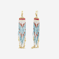 Armenta 18K Yellow Gold London Blue Topaz, Ruby, Moonstone & Diamond Feather Drop Earrings 20023