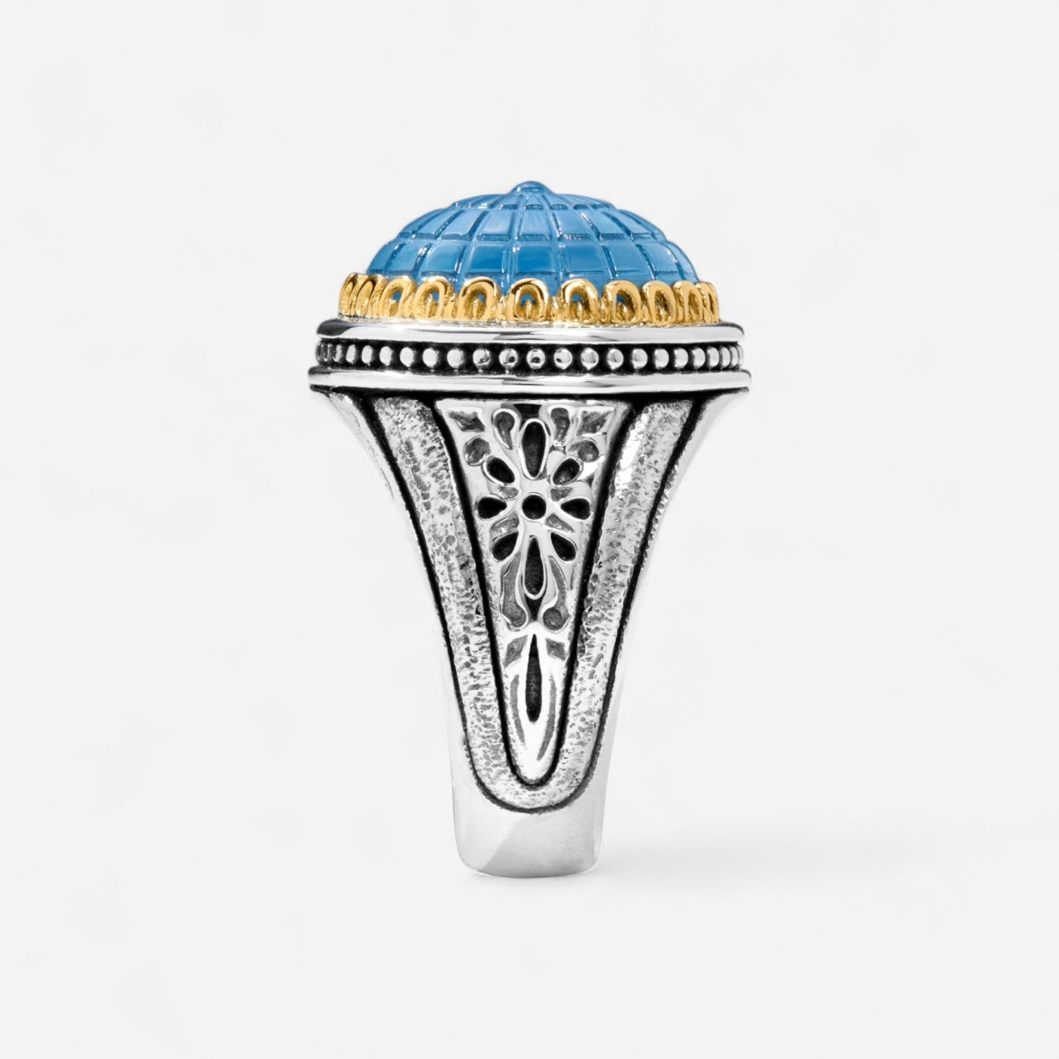 Konstantino Dome Sterling Silver & 18K Yellow Gold Mother of Blue & Blue Spinel Ring Sz. 7 DKJ972-628-S7