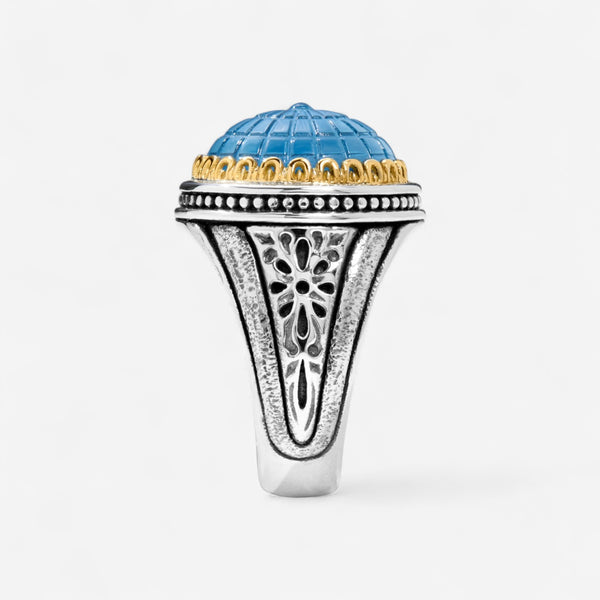 Konstantino Dome Sterling Silver & 18K Yellow Gold Mother of Blue & Blue Spinel Ring Sz. 7 DKJ972-628-S7