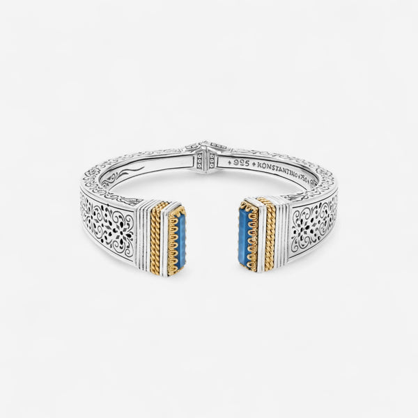 Konstantino Sterling Silver & 18K Yellow Gold Mother of Pearl & Blue Spinel Cuff Bracelet BKJ697-628