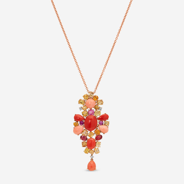 Zydo 18K Rose Gold, Coral and Multi-Color Sapphire Pendant Necklace 58313 - THE SOLIST
