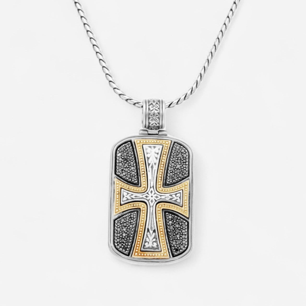 Konstantino Sterling Silver & 18K Yellow Gold Diamond Cross Pendant ME