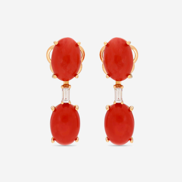 Zydo 18K Yellow Gold Diamond and Coral Earrings OL636