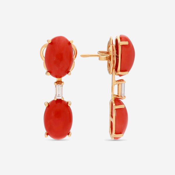 Zydo 18K Yellow Gold Diamond and Coral Earrings OL636