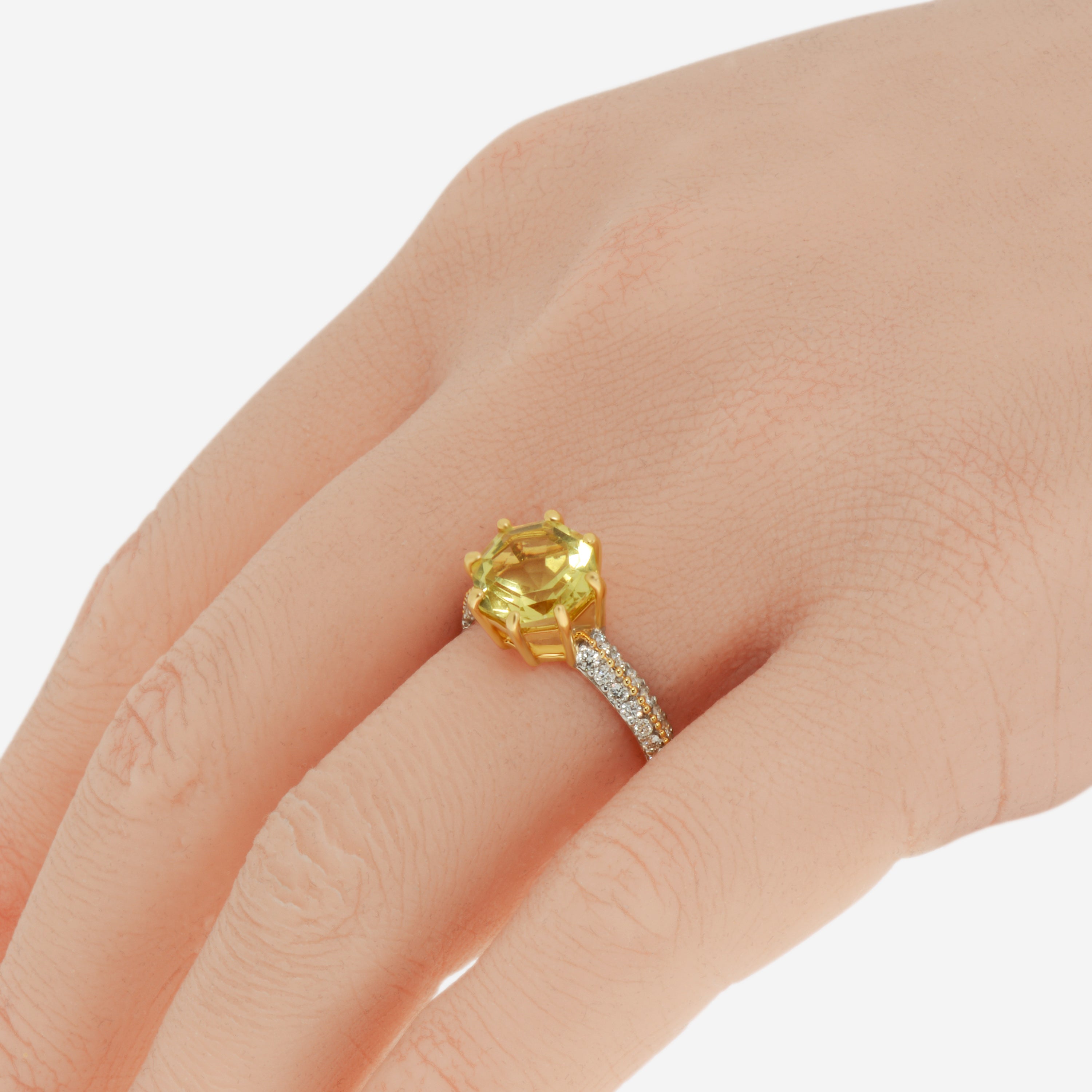 SuperOro 14K Yellow Gold, Octagonal Lemon Topaz and Diamond Gemstone Ring 60258 - THE SOLIST