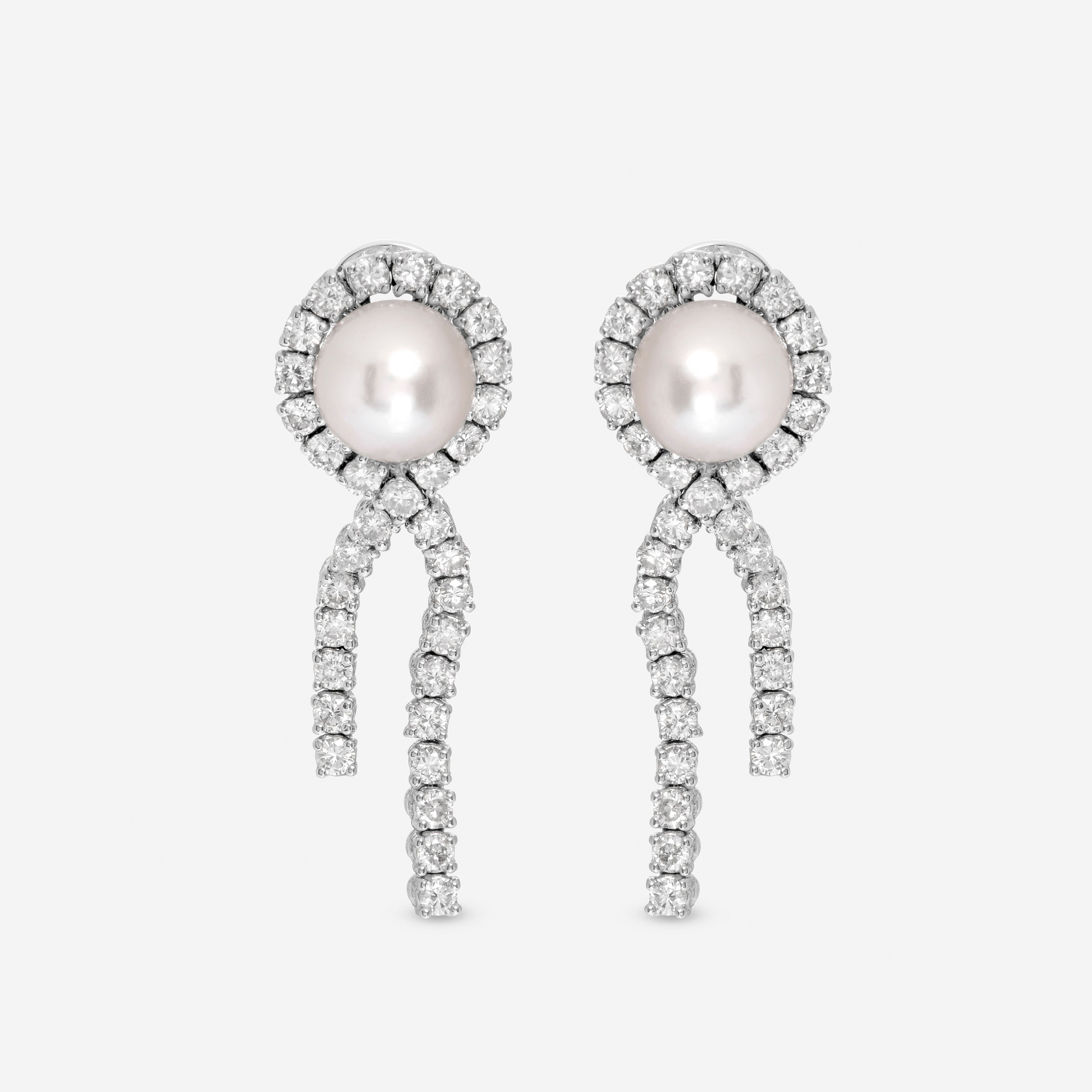 SuperOro 18K White Gold, Diamond 3.67ct. tw. and Pearl Drop Earrings 61614