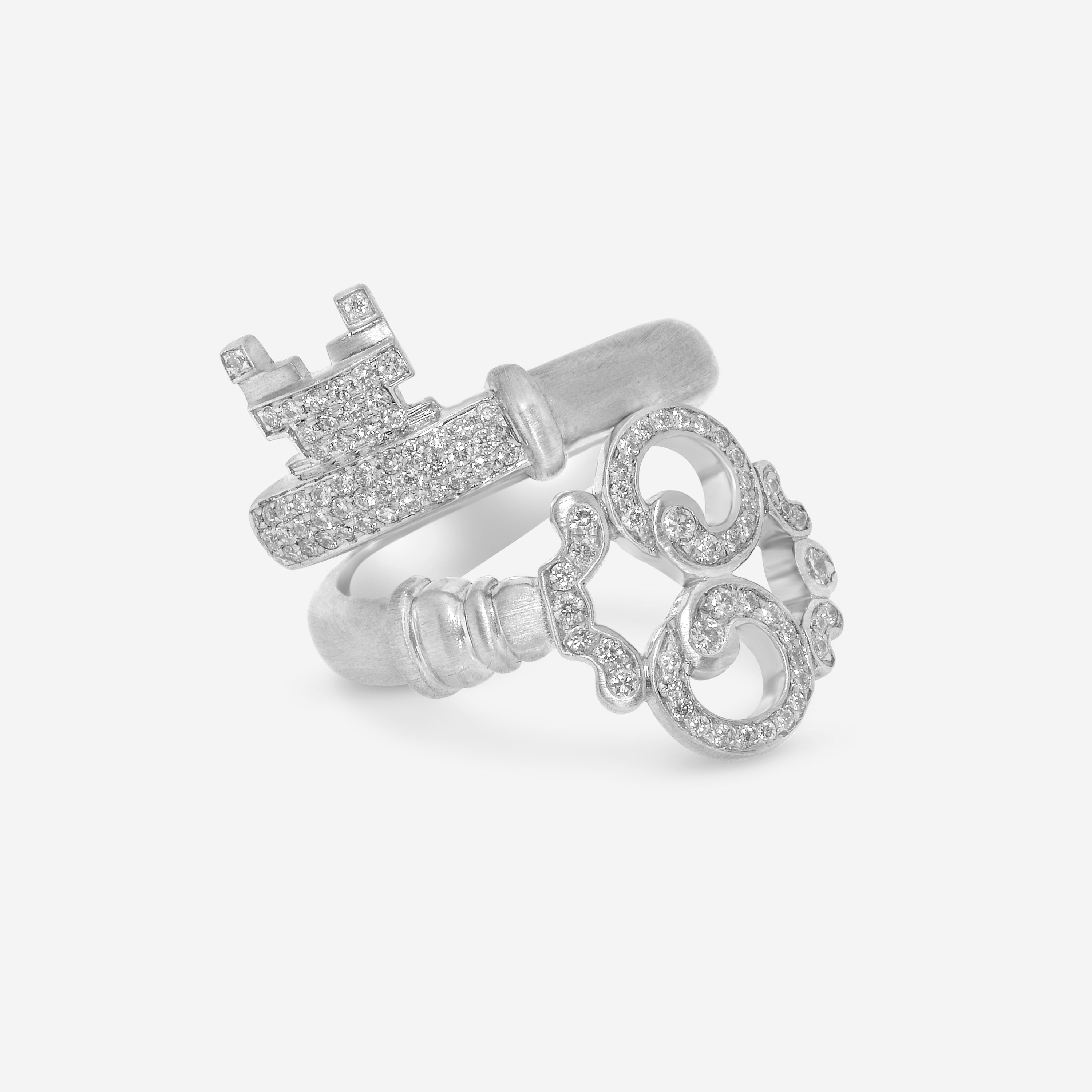 SuperOro 18K White Gold, Diamond Key Wrap Ring 61829
