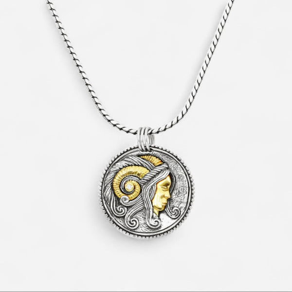 Konstantino Zodiac Aries Sterling Silver & 18K Yellow Gold Diamond Carved Pendant MEKJ628-109 - THE SOLIST